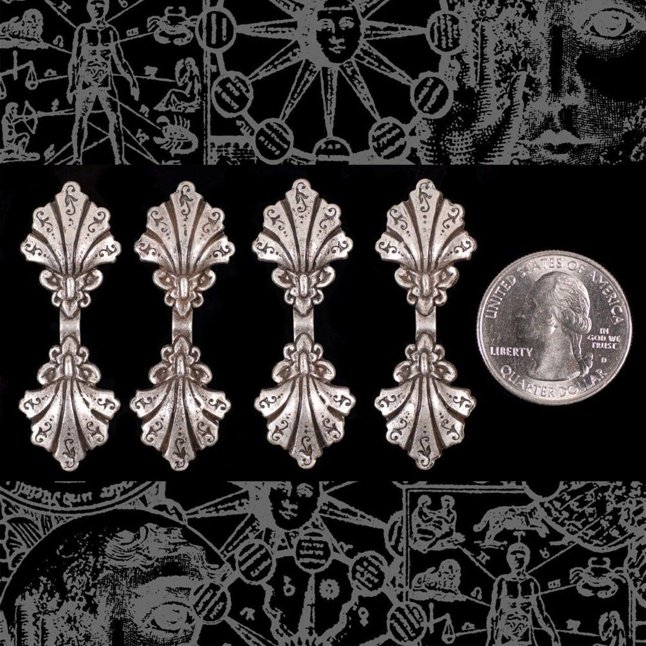 Antiqued Silver Plated Brass Shell Pinch Connector - Set of Four - S-O02